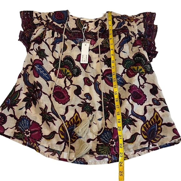 Love the Label New Ruffle Flutter Sleeve Floral Print V Neck Blouse Shirt S Boho - Picture 10 of 15